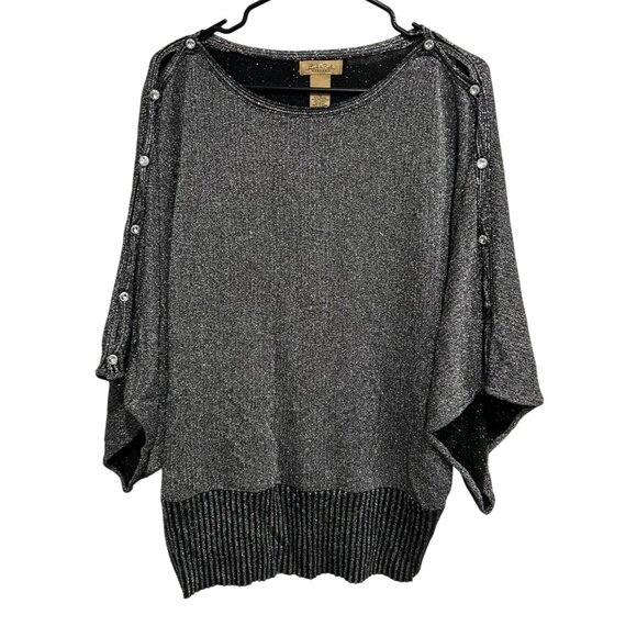 Peck & Peck Weekend Womens Gray Metallic Batwing Sweater Top Button Detail Sz XL - Picture 1 of 8